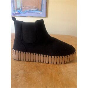 Isle Jacobsen Tulip Ankle Boots Faux Fur Lined Sz 38 Suede Black Stretch Comfort